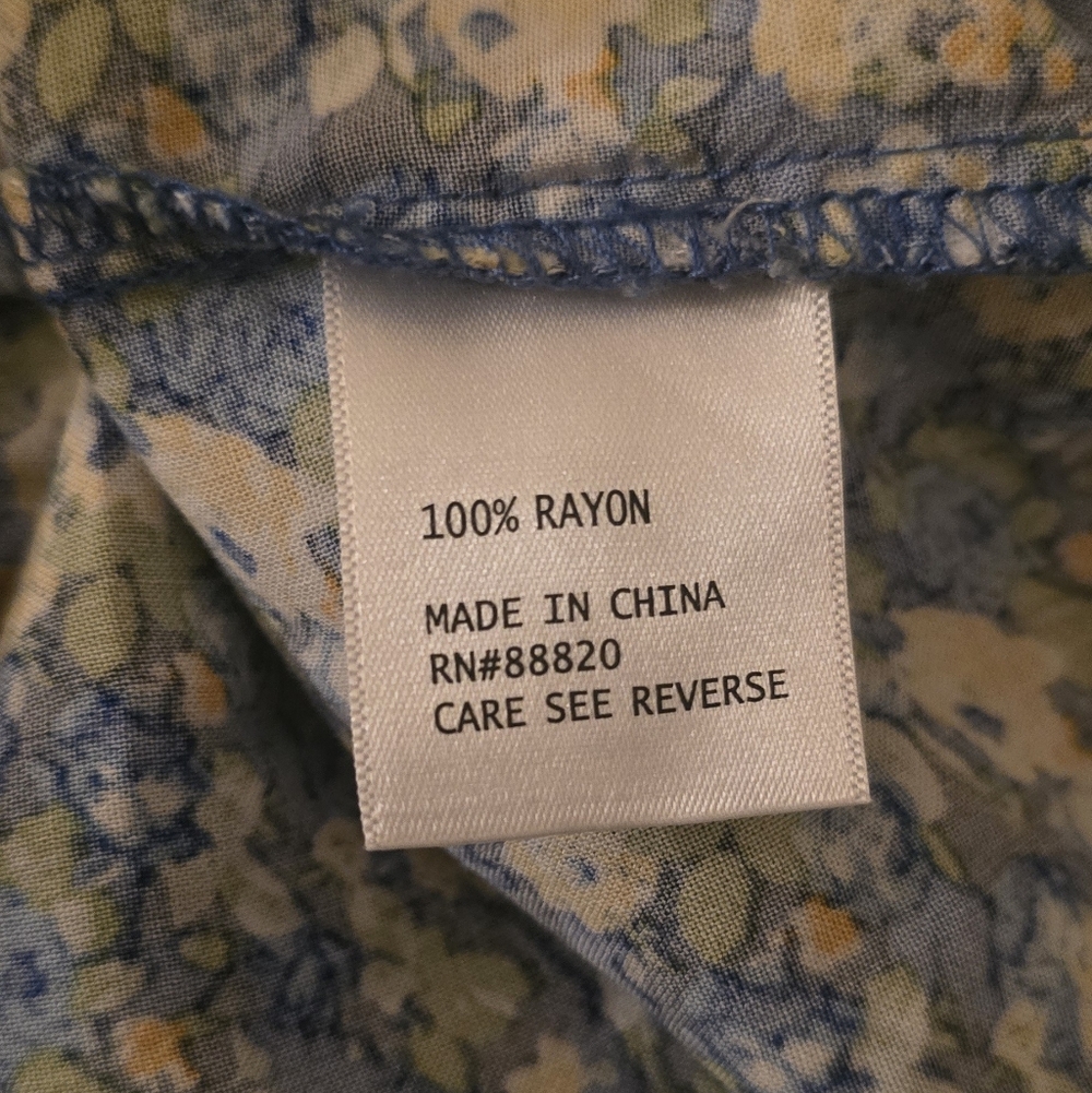 Jones New York Floral Blouse Blue Green Tie Sleeve Sheer Work Boho Top 1X - Picture 4 of 5